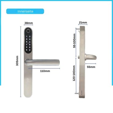 MONTE CARLO PLUS SILBER – Intelligentes Türschloss mit Fingerabdruck, Bluetooth, WLAN, PIN-Code, RFID-Karte und Schlüssel